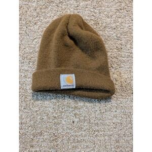 Carhartt Kids Brown Knit Beanie Watch Hat Cuffed Logo Patch Winter Cap